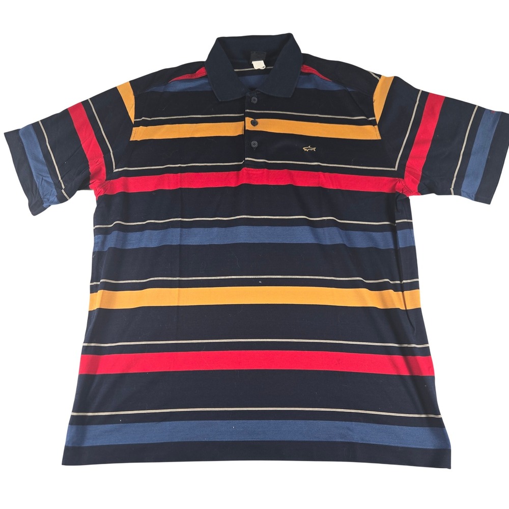 Paul & Shark Polo Short Sleeve Shirt Men's XL Navy Striped Italy 100% Cotton